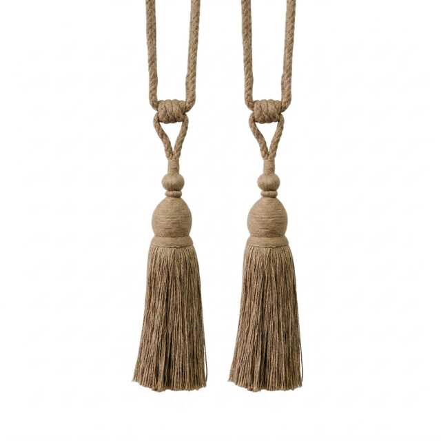 2x Coastal Padstow Tieback With Bullion Skirt - Jute/Cotton 900mm Embrace Tassel Pair - image 1
