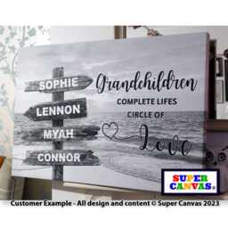 Grandchildren Family Street Sign Post Personalised With Names Picture Wall Art Framed Canvas Print Grandparent Nana Grandad Christmas Gift - thumbnail 2