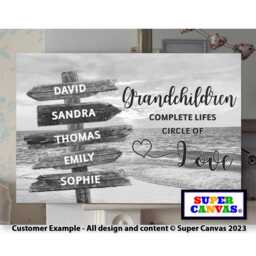 Grandchildren Family Street Sign Post Personalised With Names Picture Wall Art Framed Canvas Print Grandparent Nana Grandad Christmas Gift - thumbnail 1