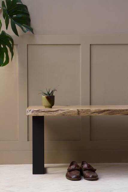 Konk ??? Waney-Sage Bench [Metal Legs] Bespoke Sizes Available Live Edge Oak Modern Seat, Minimalist Dining, Hallway Seating, Side Table - image 1