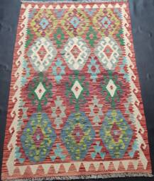 Kilim Rug Multicolour, Handmade Artisan Afghan Turkish Aztec Geometric Wool 150x101 cm - thumbnail 1