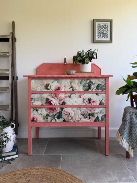 Vintage Chest Of Drawers Painted Pink & Floral - image 1