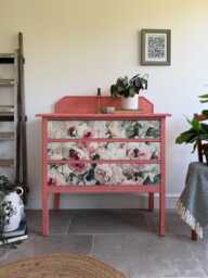 Vintage Chest Of Drawers Painted Pink & Floral