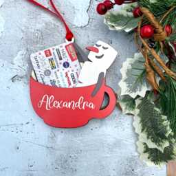 Personalised Hot Chocolate Mug With Snowman Gift Card Holder Christmas Ornament - Name & Santa Approved Stamp - thumbnail 4