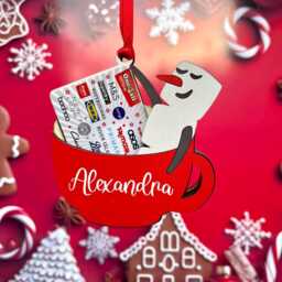 Personalised Hot Chocolate Mug With Snowman Gift Card Holder Christmas Ornament - Name & Santa Approved Stamp - thumbnail 3