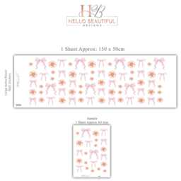 Pink Bow & Floral Wall Stickers, Coquette Nursery Decor, Baby Girl Room Decals, Peel & Stick Art, Soft Flower Decals - thumbnail 2