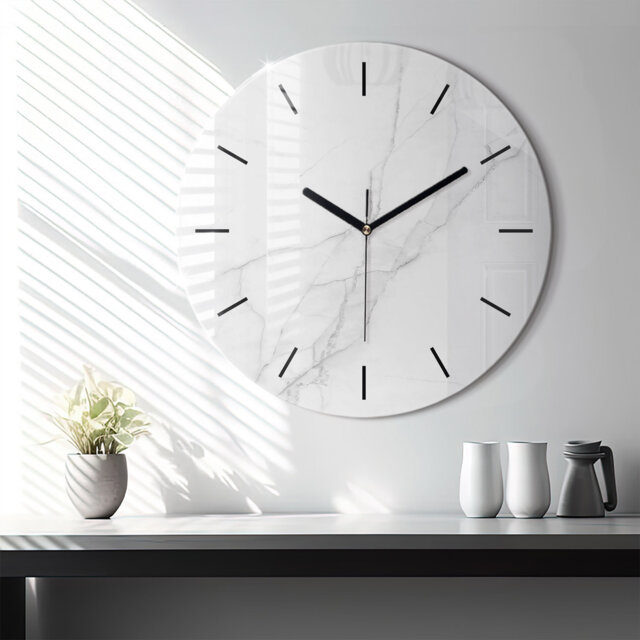 Decorative Marble Glass Clock, White Tempered Abstract Wall Personalized Printed Clock - image 1