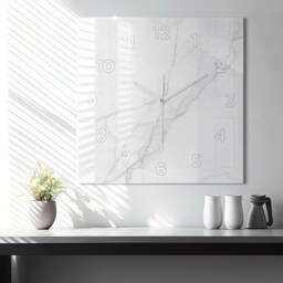 Decorative Marble Glass Clock, White Tempered Abstract Wall Personalized Printed Clock - thumbnail 3