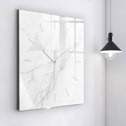 Decorative Marble Glass Clock, White Tempered Abstract Wall Personalized Printed Clock - thumbnail 2