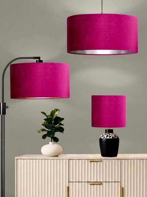 New Luxury Premium Quality Glamour Fuchsia Pink Velvet Fabric With Brushed Silver Lining Lamp Shade Pendant Light in Multi Sizes - image 1