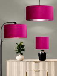 New Luxury Premium Quality Glamour Fuchsia Pink Velvet Fabric With Brushed Silver Lining Lamp Shade Pendant Light in Multi Sizes