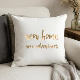 New Home Cushion Cover Cotton Pillow With Metallic Vinyl Quote Decor