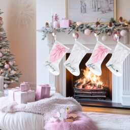Personalised Bow Christmas Stockings, Pink Stocking, Decorations, Stocking, Family Gifts - thumbnail 3