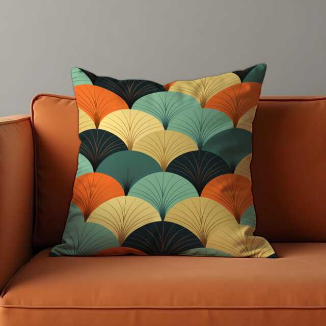 Art Deco Cushion Cover, Geometric Fan Pillow Case, Mid Century Modern Throw Living Room Decor, Retro Accent Case - image 1