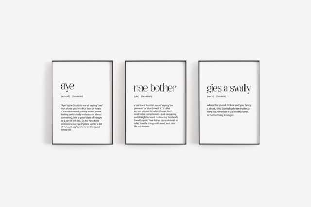 Scottish Poster Prints - Set Of Scotland Slang Gift Unique Ideas Themed Wall Art Dictionary - image 1