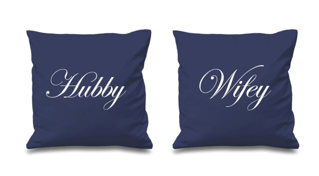 Couples Cushion Covers Hubby Wifey Wedding Christmas Valentines Anniversary - image 1