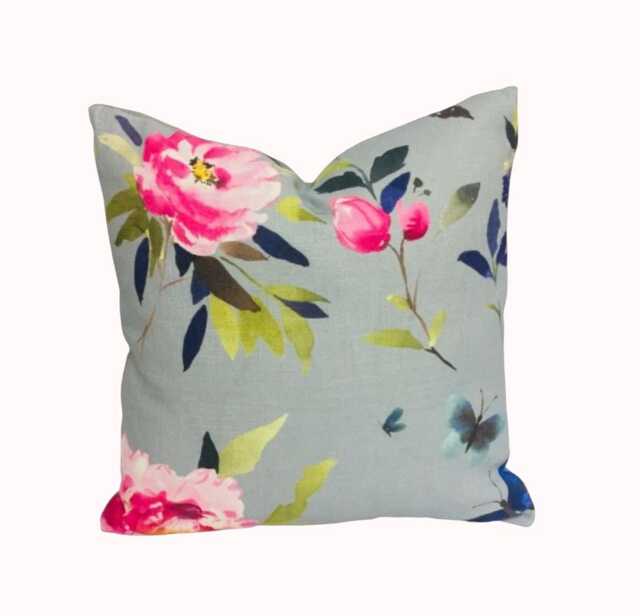 Bluebellgray - Teal Butterfly Stunning Floral Designer Cushion Cover Luxury Throw Pillow Handmade Home Decor - image 1
