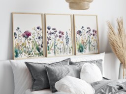 Flowers Set Of 3 Prints, Watercolour Wildflower Wall Art. Botanical Bedroom Gift For Her. Living Room Spring Home Decor - thumbnail 1