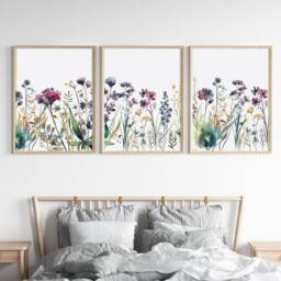 Flowers Set Of 3 Prints, Watercolour Wildflower Wall Art. Botanical Bedroom Gift For Her. Living Room Spring Home Decor - thumbnail 2