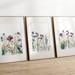 Flowers Set Of 3 Prints, Watercolour Wildflower Wall Art. Botanical Bedroom Gift For Her. Living Room Spring Home Decor - thumbnail 3