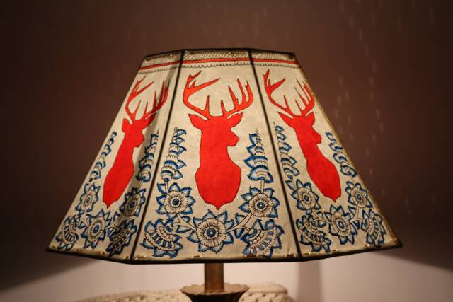 Red Deer With Floral Design Leather Lampshade/ Table Christmas Gift/Floor Lampshade - image 1