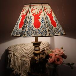 Red Deer With Floral Design Leather Lampshade/ Table Christmas Gift/Floor Lampshade - thumbnail 2