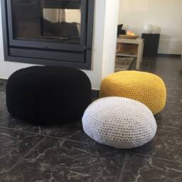 Crochet Pouf Ottoman, Cotton Floor Seating Pillow, Round Footstool Pouffe, Boho Home Decor - thumbnail 3