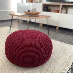 Crochet Pouf Ottoman, Cotton Floor Seating Pillow, Round Footstool Pouffe, Boho Home Decor