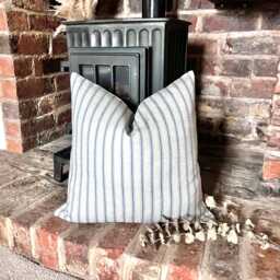 1512. Handmade Blue Harrop Stripe Linen Blend Cushion Cover, 12x12 - thumbnail 1