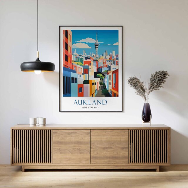 Auckland Travel Print, Poster, New Zealand Wall Art, Sky Tower Gift, Vintage Skyline Print - image 1