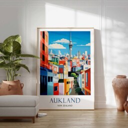 Auckland Travel Print, Poster, New Zealand Wall Art, Sky Tower Gift, Vintage Skyline Print - thumbnail 3
