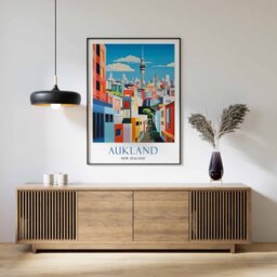 Auckland Travel Print, Poster, New Zealand Wall Art, Sky Tower Gift, Vintage Skyline Print - thumbnail 1