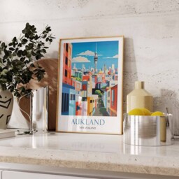 Auckland Travel Print, Poster, New Zealand Wall Art, Sky Tower Gift, Vintage Skyline Print - thumbnail 2