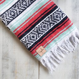 Mexican Blanket Falsa Yoga Soft Handwoven Throw Teal Orange Colorful - thumbnail 2