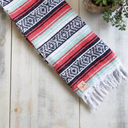 Mexican Blanket Falsa Yoga Soft Handwoven Throw Teal Orange Colorful - thumbnail 3