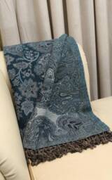 Boiled Lambswool Blanket - Oxford Blue Floral Winter Throw - thumbnail 2