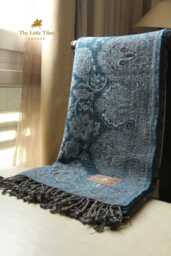 Boiled Lambswool Blanket - Oxford Blue Floral Winter Throw - thumbnail 1