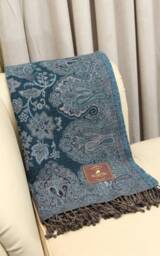 Boiled Lambswool Blanket - Oxford Blue Floral Winter Throw - thumbnail 3