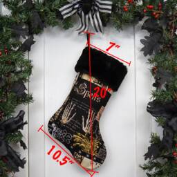Handmade Gothic Spells Christmas Stocking, Black Faux Fur Trim - thumbnail 2