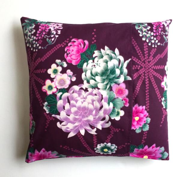 Japanese Floral Pillow Cover Purple Oriental Decor - 16x16 - image 1