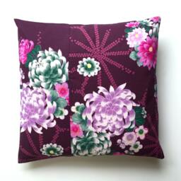 Japanese Floral Pillow Cover Purple Oriental Decor - 16x16 - thumbnail 2
