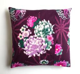 Japanese Floral Pillow Cover Purple Oriental Decor - 16x16 - thumbnail 1