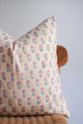 "Block Print Pillow Cover Floral Batik, Ethnic Indian Design - 20"" X 20" - thumbnail 1