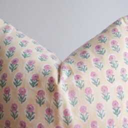 "Block Print Pillow Cover Floral Batik, Ethnic Indian Design - 20"" X 20" - thumbnail 3