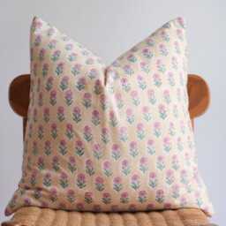 "Block Print Pillow Cover Floral Batik, Ethnic Indian Design - 20"" X 20" - thumbnail 2