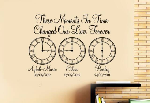 Personalised Kids Birth Date Vinyl Wall Art Clocks Stickers - image 1