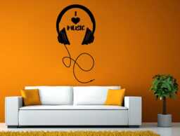 I Love Heart Music Headphones Cord Headset Wall Stickers Decals Vinyl Mural Decor Art L2118 - thumbnail 1