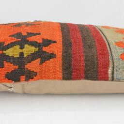 "Kilim Pillow, Wool Kilim Cousin From Anatolia, 30x60 cm, 12""x24" - thumbnail 3