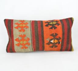 "Kilim Pillow, Wool Kilim Cousin From Anatolia, 30x60 cm, 12""x24" - thumbnail 1