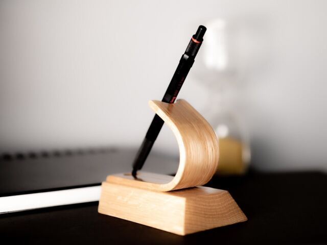 Modern Oak Pen Stand Bent Wood Desk Accessory - image 1